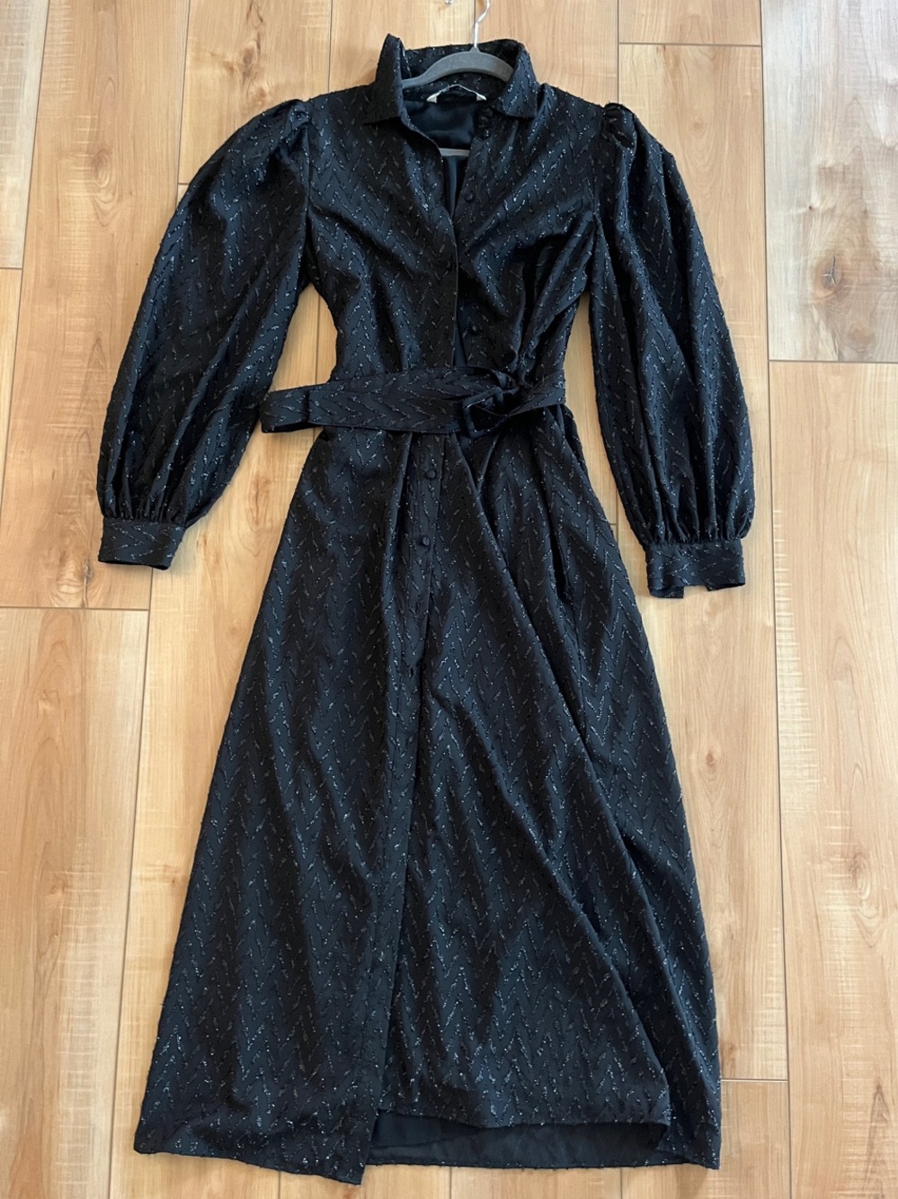 Zara Black Long Sleeve Midi Dress with Belt